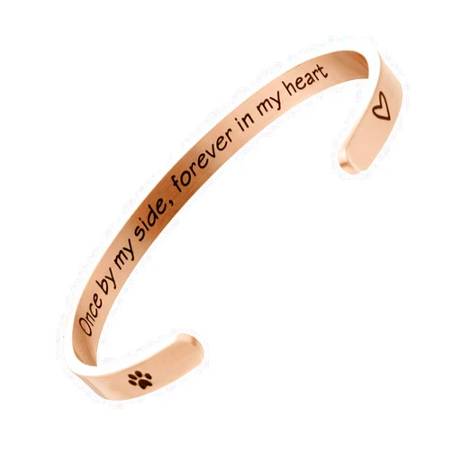 Raysunfook Once by My Side Forever in My Heart Pet Sympathy Gift Bracelet Pet Remembrance Jewelry Dog Memorial Cuff Loss of Pet Gifts Personalized Bracelets for Teen Girls/Women-Inspirational Jewelry Gifts for Best Friend/Mom/Daughter/Sister