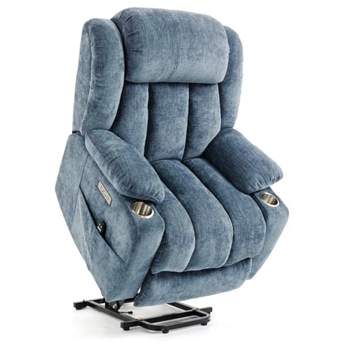 Trustyue 2024 Power Lift Recliner Chair with Full-Body Massage and Heat for Elderly, Hand Remote Control, Upgraded OKIN Motor, USB Ports, Stainless Steel Cup Holders, Chenille Blue