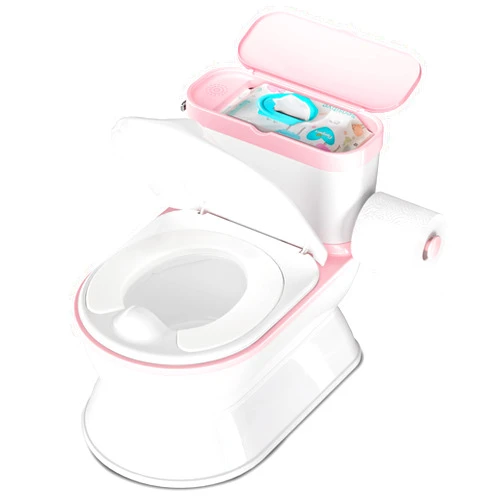 CheerTry 2-in-1 Toddler Potty Training Toilet - Larger Potty Chair & Detachable Training Seat for Boys & Girls Ages 1-3 with Flushing Sound, Wipes Storage, Toilet Paper Holder - Pink