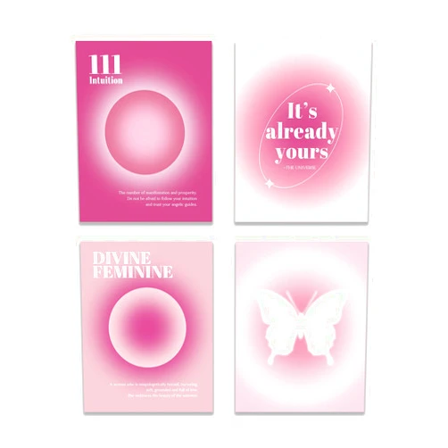 KEUSPI Angel Number 111 Intuition Divine Feminine Pink Aura Energy Gradient Minimalist Wall Art Poster Prints for Bedroom Dorm Decor,Spiritual Decorations Posters Unframed 8x10 Inches Set of 4