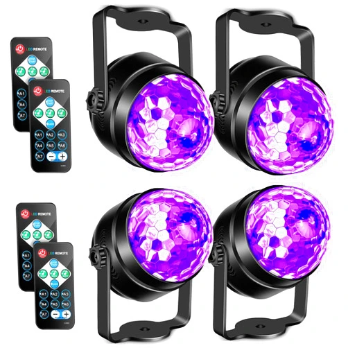 Litake UV Black Light for Glow Party, Sound Activated Party Light with Remote, LED Disco Ball Strobe Light in Dark Party Supplies, Dj Lighting for Halloween Birthday Home Dance Party Decoration 4 Pack