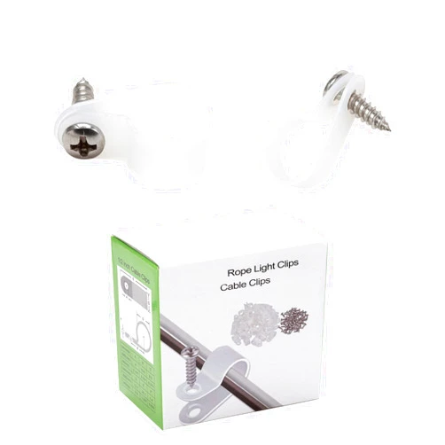Nanzgecc 50 Pack 3/8 inch Rope Light Clips with Stainless Steel Screws, Cable Clip Wire Clamp for Wire Management，P-Type Mounting Clips