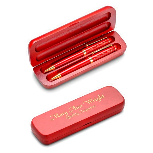 Executive Gift Shoppe - Personalized Cherrywood Pen & Pencil Box Set with Custom Engraving