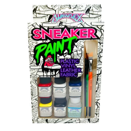 Alpha 6 Flexible Sneaker Paint Pack - 5 Primary Colors + Additive, 3 Synthetic Brushes Included - Customize Your Sneakers (1oz Each)
