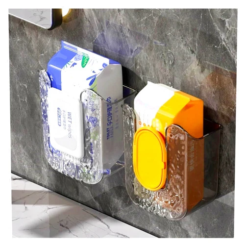 WPJQJWD Kitchen Wipes Storage Box,Wall-Mounted Tissue Holder,Flushable Wipes Holder for Bathroom,Clear Tissue Box Holder,No Punching Wall Hanging Tissue Holder,Save Space for Bathroom Kitchen(Color:Transparen