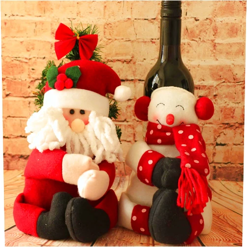 VANTATY 2 Pieces Cute Santa Claus Wine Bottle Cover, Christmas Snowman Wine Bottle Holder Sets Coat, Xmas Decoration Party Dinner Decors Table Ornament, Christmas Wine Bottle Bags For Dining Xmas Gift