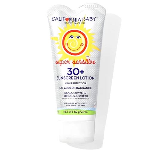 California Baby Super Sensitive SPF 30+ Sunscreen | Unscented | Mineral Based | Titanium Dioxide | Travel Size Baby Sunscreen for Face + Body | 2.9oz