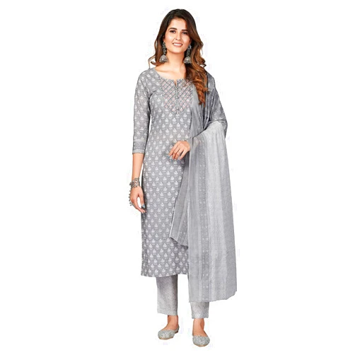 ArtZiya Fashion Indian Tunic Tops Beautiful Straight Cotton Kurti Printed With Embroidered Kurti Set For Women-1106
