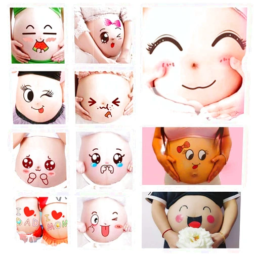 NANA ALINILA 12 Sheets Face Pregnant Belly Bump, Belly Casting Kit Pregnancy Gifts for Pregnant Women Facial Expressions Pregnancy Baby Bump Belly Stickers Maternity Week Stickers