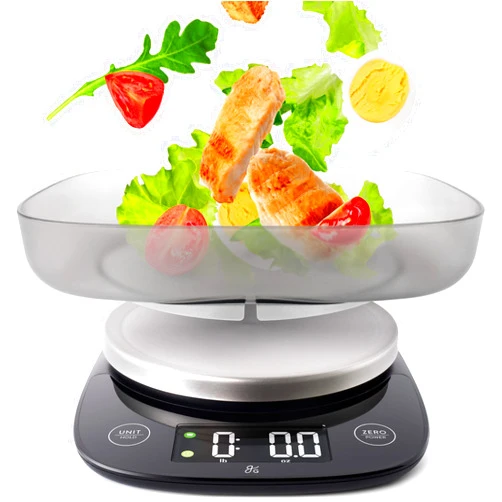 Greater Goods Digital Food Scale with Bowl, 11lb to 5kg Capacity, Grams and Ounces, Tare Function, 4 Units for Baking, Meal Prep, Weight Loss, Stainless Steel