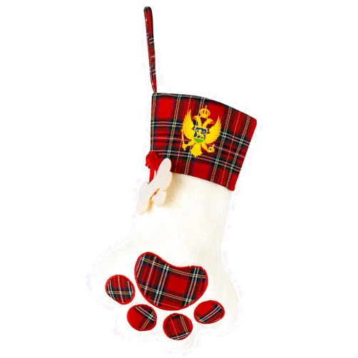 Zenladen022 National Emblem of Montenegro Christmas Stockings Pet Paws Xmas Hanging Ornaments Candy Bag for Holiday Party Decor