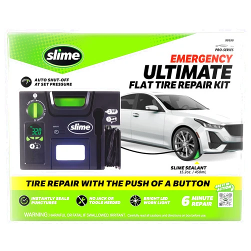 Slime Flat Tire Puncture Repair Kit, Pro-Series, Emergency Kit for Car Tires, Includes Sealant and Tire Inflator Pump, Suitable for Cars and Other Highway Vehicles, 6 min fix