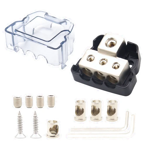 TIALECCI 3 Way Power Distribution Block 0 Gauge /4 Gauge in 4 GA / 8GA Wire Out Connecting Blocks 1PCS