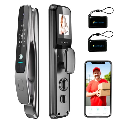 Jacchozhi 3D Face Recognition Smart Door Lock,Contactless Entry Smart Lock with Video Doorbell Camera,WiFi Digital Aluminum Face ID Fingerprint Smart Mortise Lock for Front Door