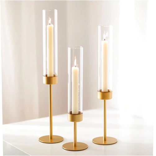 Romadedi Glass Hurricane Candlestick Holders Gold - Romadedi Taper Candle Holder Tall Clear Glass Cylinder Table Centerpiece Wedding Decor Party Birthday Christmas Home Decorations Set of 3