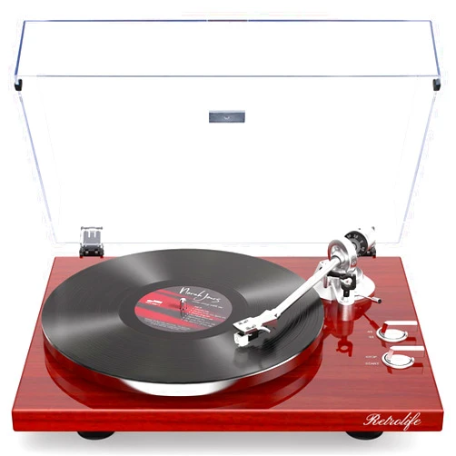 Retrolife Record Player Turntables Belt-Drive with Wireless Output Connectivity Vinyl Player 33&45 RPM Speed Phono Line Output USB Digital to PC Recording ATN3600L MM Cartridge Stylus&Counterweight Wood Red