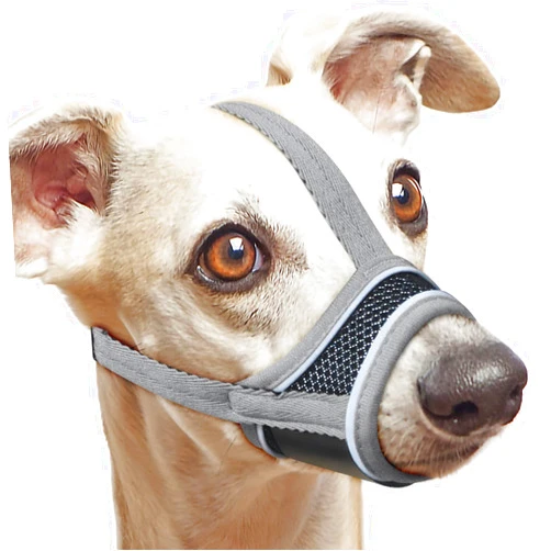 Fuzilin Dog Muzzle, Reflective Soft Nylon Muzzle with Strengthen Strap, Air Mesh Breathable Drinkable and Adjustable Loop Pet Muzzles,Anti Biting Barking Chewing for Small Medium Large Dogs 4 Colors