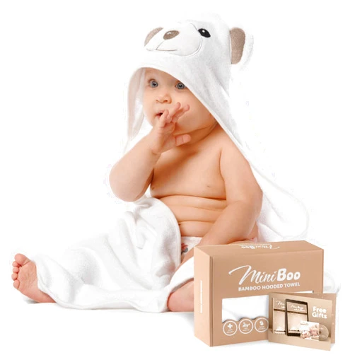 MINIBOO Premium Ultra-Soft Viscose Made from Bamboo Baby Hooded Towel with Unique Design – Hypoallergenic, Organic Baby Towels for Infants and Toddlers – Perfect as Baby Gifts