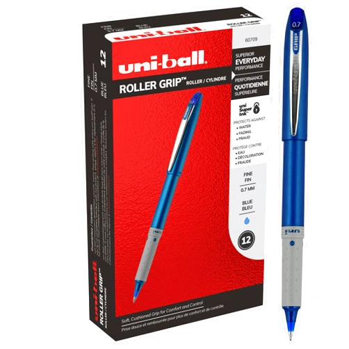Uni-Ball Uniball Roller Grip Pens, 12 Count - Extra Large Grip, Blue Rollerballs Pens - 0.7mm Medium Tip Size - Smooth Writing Japanese Pens, School Supplies