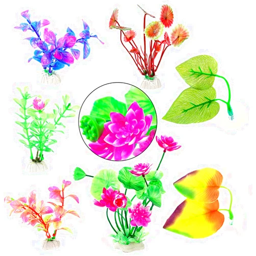 AQUAZONE 7 PCS Aquarium Decor Variety Pack, Bi-Leaf Betta Hammock Soft for Hiding Bubbling Snuggling Spawning Resting Spot, Aquarium Lifelike Plants, Great Valued Premium Aquarium Decoration Set