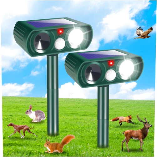 JahyElec 2 Pack Solar Ultrasonic Animal Repeller Outdoor Cat Squirrel Deer Repellent Devices Waterproof Motion Activated Animal Deterrent Devices to Scare Raccoon Rabbit Skunk Repellent for Yard Garden