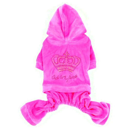SMALLLEE_LUCKY_STORE Pet Clothes for Small Dog Cat Soft Velvet Crown Jumpsuit Coat Hooide Pajamas Tracksuit Pink L