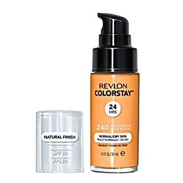 Revlon ColorStay Makeup for Normal/Dry Skin SPF 20, Longwear Liquid Foundation, with Medium-Full Coverage, Matte Finish, Oil Free, 240 Medium Beige, 1.0 oz