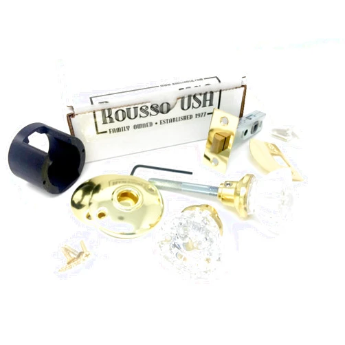 Rousso USA Fluted Glass Passage Door Knob Set-Complete Installation Kit (Polished Brass)