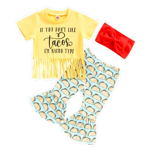 Chloefairy Toddler Baby Girl Western Outfit Short Sleeve T-Shirts Top Cow Flare Pants Set 2Pcs Cowgirl Summer Bell Bottom Outfits