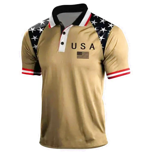 JPLZi Men American Flag Golf Shirts 4th of July Short Sleeve Performance Moisture Wicking Quick Dry USA Patriotic Polo Shirt