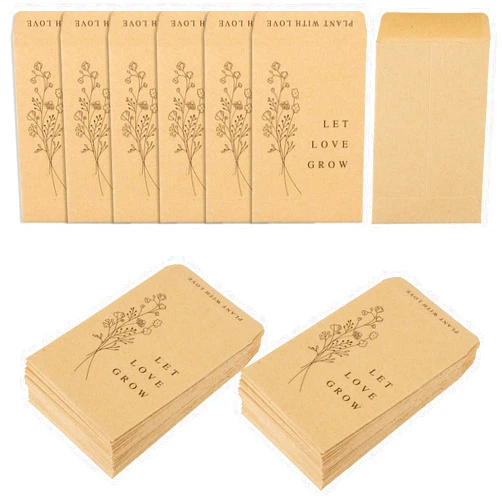 Whaline 200 Pack Wedding Favor Seed Packets Summer Self-Adhesive Let Love Grow Kraft Envelope Rustic Small Flower Seeds Storage Packets for Garden Office Wedding Gift Party Favors, 3.5 x 2.4 Inch