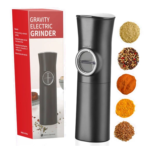CUTMG Gravity Induction Electric Pepper and Salt Grinder Black Upgrade, With LED Light, Automatic One Hand Operation, Adjustable Coarseness, Battery Powered, Suitable for Kitchen, Outdoor Barbecue