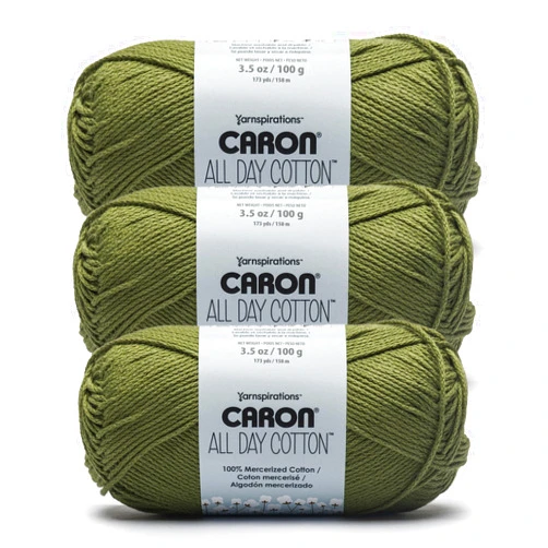 Caron All Day Cotton - 3 Pack of 173 Yards/3.52 oz Moss 100% Mercerized Cotton Yarn