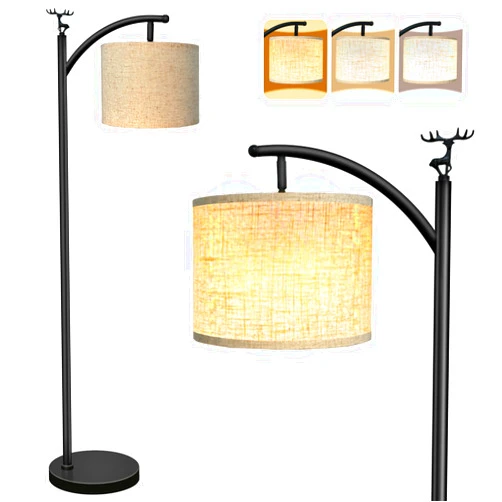 UBBETTER Floor Lamp for Living Room with 3 Color Temperatures LED Bulb,Standing Lamp, High Linen Lampshade Modern Floor Lamp, Living Room Bedroom Office Dining Room Foot Switch Reading Lamp