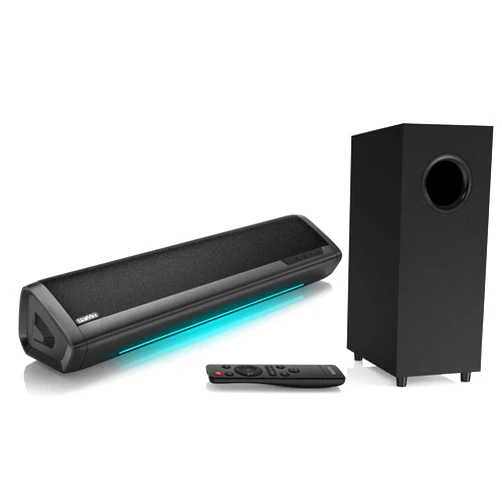 Saiyin Sound Bars for TV with Subwoofer, 2.1 Deep Bass Small Soundbar Monitor Speaker Home Theater Surround System PC Gaming Bluetooth/AUX/Optical Connection, Wall Mountable 17-inch