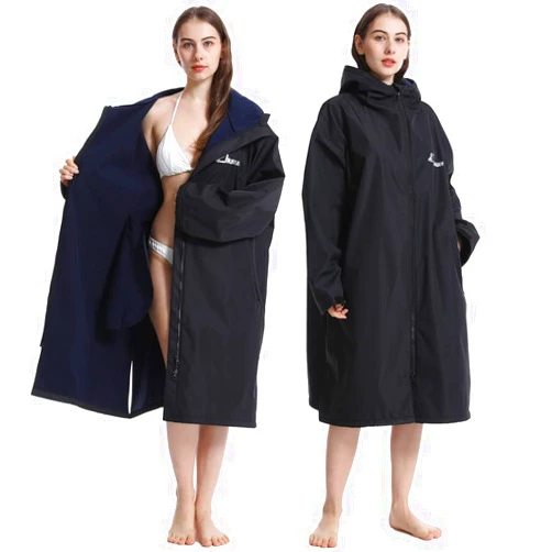 Oksun Oversized Waterproof Swim Parka: Windproof Warm Swimming Coat - Water Resistant Jacket - Thin Fleece Lined Surf Poncho