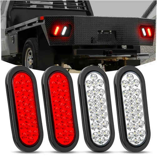Nilight 6Inch Oval Trailer Tail Light 4PCS White Red 24LED Brake Turn Signal Reverse Lights w/Flush Mount Grommets Plugs IP67 Waterproof for 12V Truck ATV UTV Trailer Bus RV Camper, 2 Years Warranty