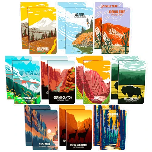 Sureio 20 Pack National Park Mini Notebook Pocket Adventure Notebook Memo Book Mountain Art Prints Small Notepad for Adventure Seekers, Hikers, Travellers, 3.2 x 5 Inches,10 Styles