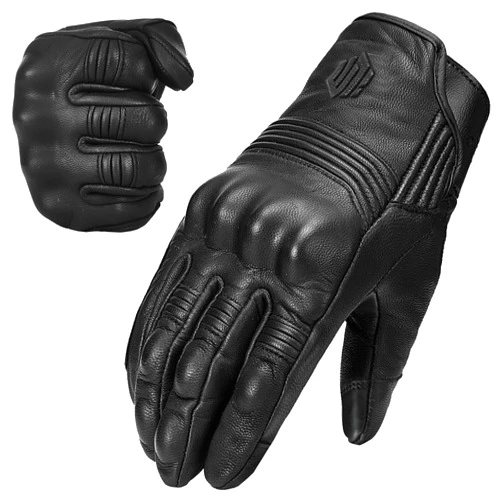 ILM Goatskin Leather Motorcycle Motorbike Powersports Racing Gloves Touchscreen for Men and Women Model DN01(L, Black Unperforated)