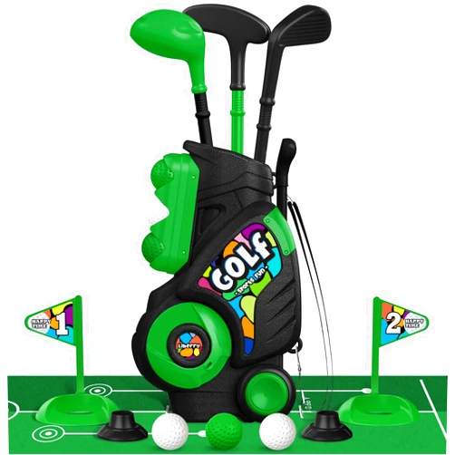 Liberry Toddler Golf Set with Putting Mat for Boys Girls Age 2 3 4, Upgraded Kids Golf Cart with Shoulder Strap Design, Outdoor Indoor Sports Christmas Toys for Birthday Gift, Black