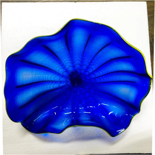 Zonsbin Hand Blown Art Glass Wall Decor, Flower Shaped Murano Glass Wall Decoration Platters for Kitchen, Staircase, Living Room, Entry, Hallway, Navy Blue, 12in, ZSD-A