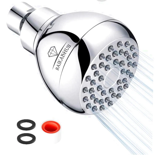 BAIKAISHUII High Pressure Shower Head 3 Inches Showerhead Chrome with Adjustable Swivel Brass Ball Joint Best Pressure Boosting, Wall Mount,Fixed, Bathroom Showerhead For Low Flow Showers Anti-clog leak