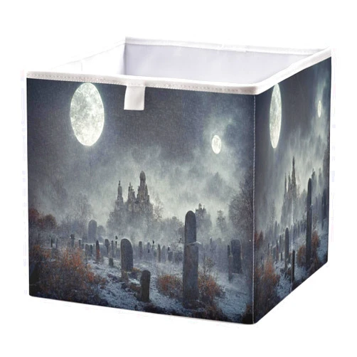TecEr Two-moons Print Foldable Fabric Cloth Strong Sturdy Storage Cube Basket Bins Organizer with Handles, For Home Shelf Closet And Toys Storage 15.8x10.6x7in