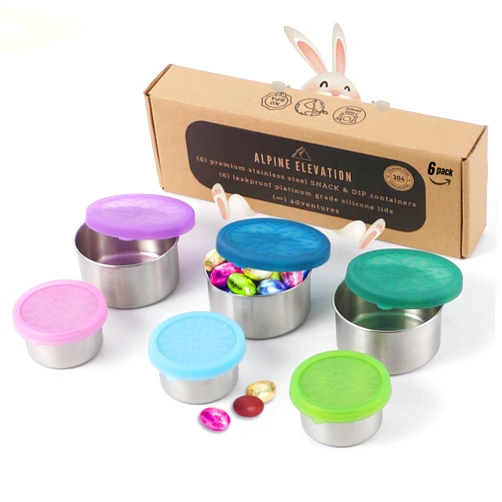 Alpine Elevation 12-Piece Stainless Steel Snack Dip Condiment Containers Set | 3 x 7.4 oz and 3 x 3.4 oz with Silicone Lids | Reusable Leakproof Food Storage Containers for Lunch Meal Prep and Travel