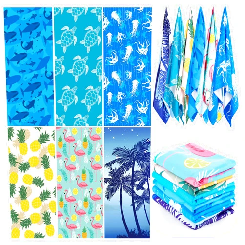 Peryiter 6 Pcs Oversized Microfiber Beach Towels Sand Free Quick Dry Large Pool Towels Absorbent Camping Travel Blanket Set for Women Men Bath Beach(Tropical, 28 x 59 Inch, Colorful)