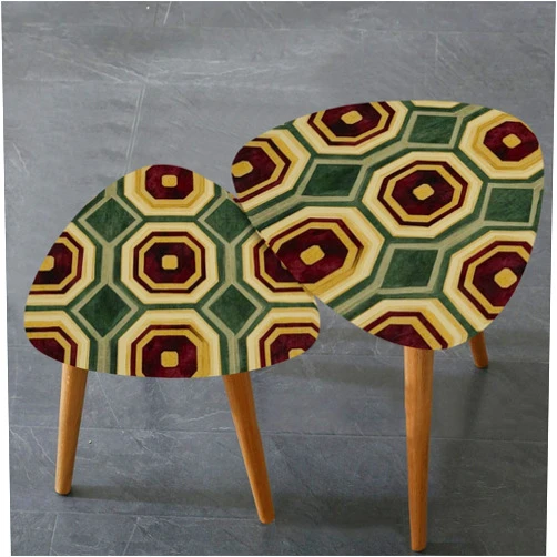 LBEAFWPQDZE Triangle Nesting Coffee Table Set of 2 Retro Nostalgic Tessellated Geometric Pattern Modern Minimalist Side Table Small End Table Leisure Tea Table Living Room Bedroom Office