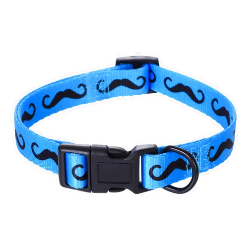 Mile High Life Dog Collar | Cute Puppy Collars | Lightweight Girl Dog Collar | Soft Boy Dog Collars | w Paws Bones Mustache Pattern (Blue, Small)