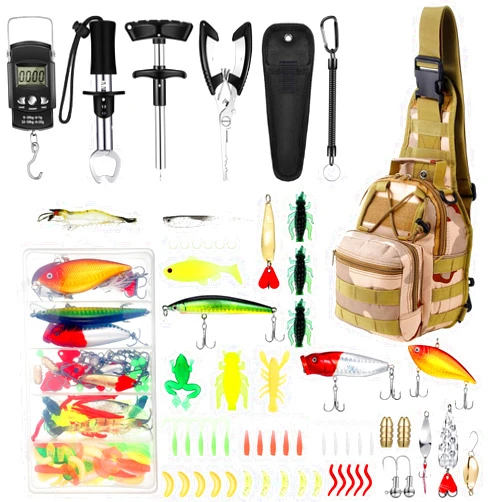 Sosation 134 Pcs Fishing Tool Kit Fishing Pliers Kit Fishing Gear and Equipment Include Fish Hook Remover, Fishing Lures, Lip Gripper, Fish Weigh Scale