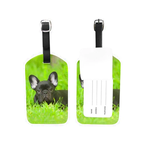 Chen Miranda Luggage Tag Travel Suitcase Label ID Tag French Bulldog Puppy PU Leather for Baggage Kid's Bag 1 Piece
