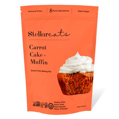 Stellar Eats Grain Free Carrot Cake and Muffin Mix, 12.2 oz, 1 Pack - Grain Free, Gluten Free, Dairy Free, Plant Based, Paleo Friendly, Certified Kosher
